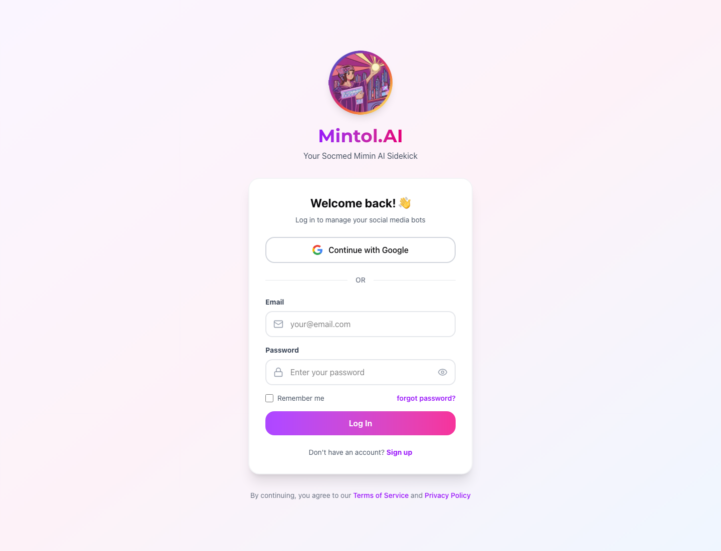 Mintol AI dashboard access screenshot