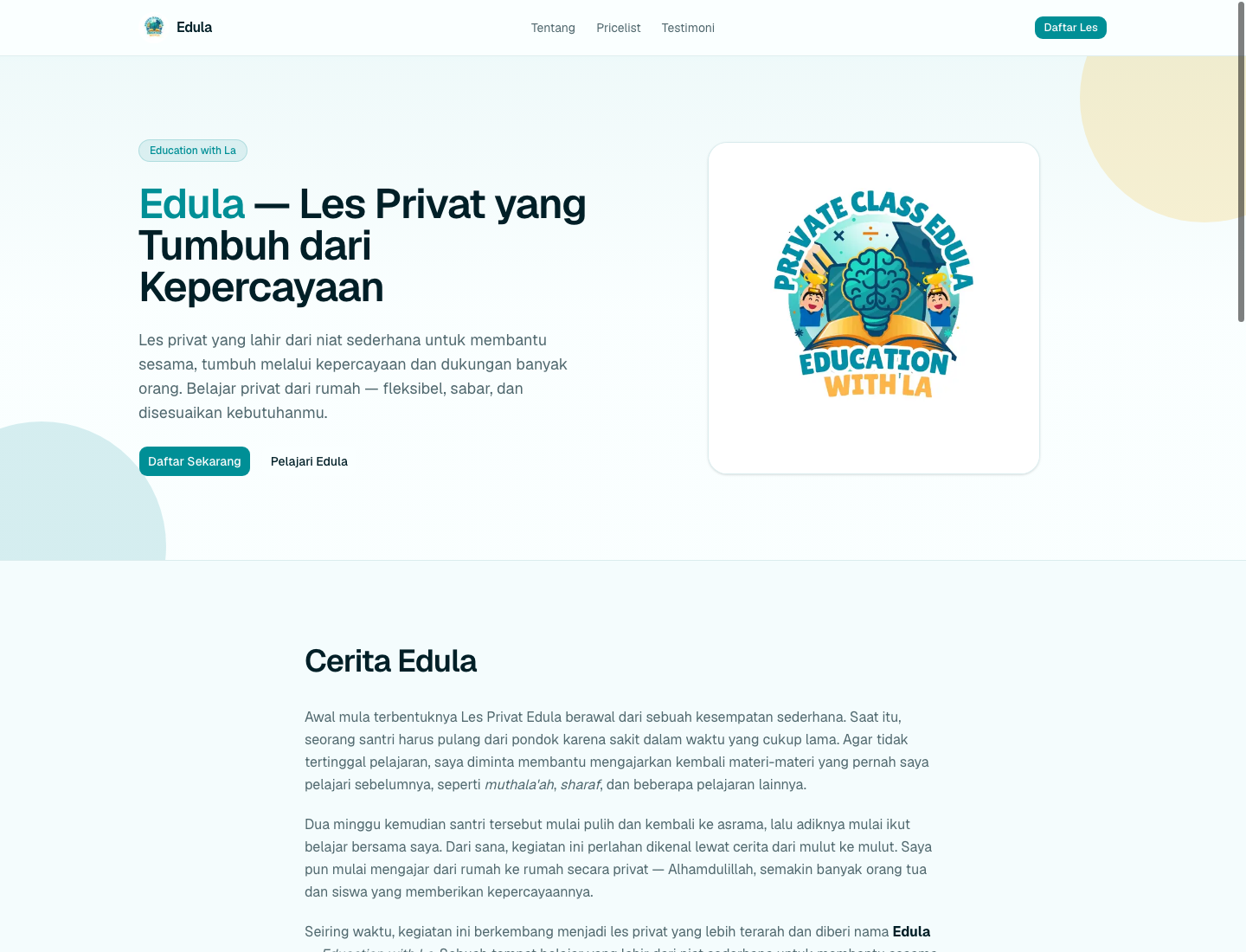 Edula education website screenshot