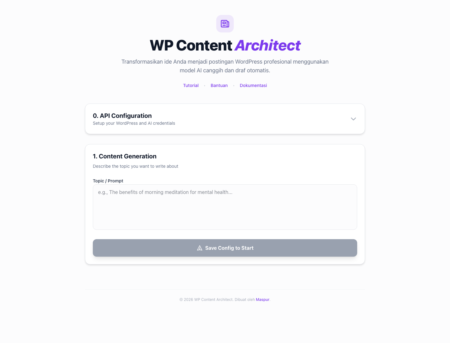 WP Content Architect app screenshot