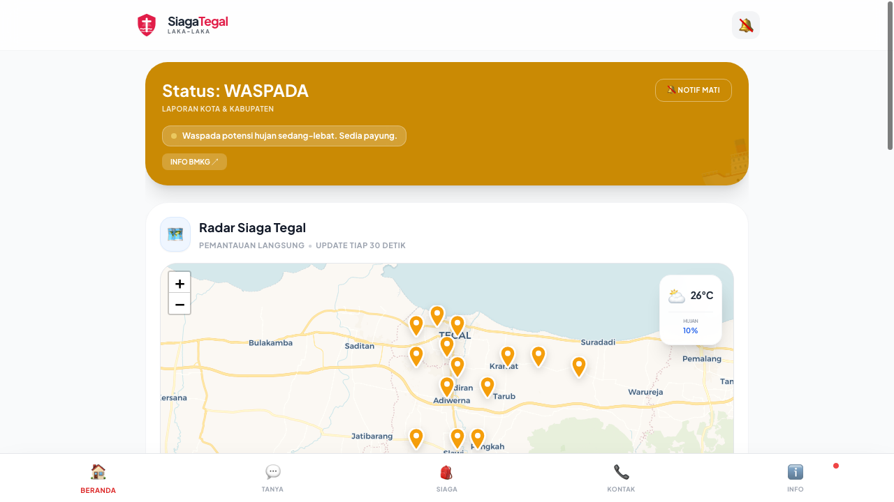 Siaga Tegal website screenshot
